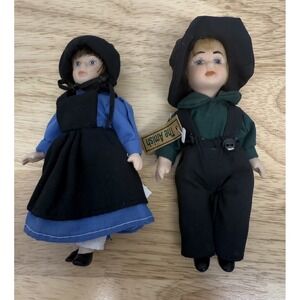 Vintage Springford AMISH BOY &‎ GIRL 5.5in Porcelain Dolls with tags #53